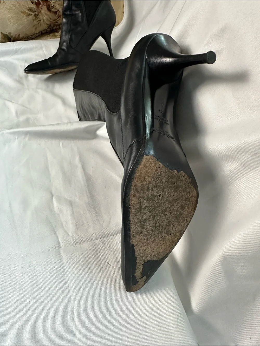 YSL Yves Saint Laurent Black Leather Tall Boots Italy
